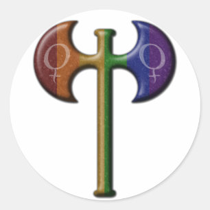 Rainbow Colored Lesbian Pride Labrys Ronde Sticker