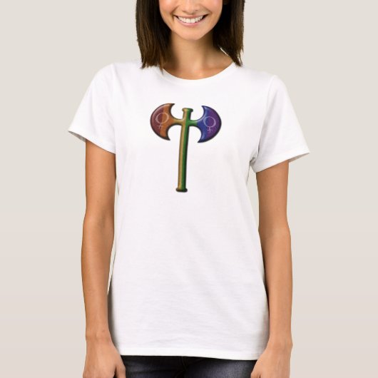 Rainbow Colored Lesbian Pride Labrys T-shirt (Voorkant)