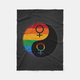 Rainbow Colored Lesbian Pride Yin en Yang Fleece Deken