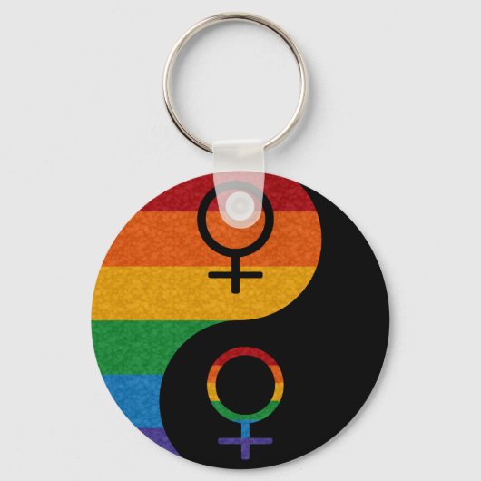 Rainbow Colored Lesbian Pride Yin en Yang Sleutelhanger (Voorkant)