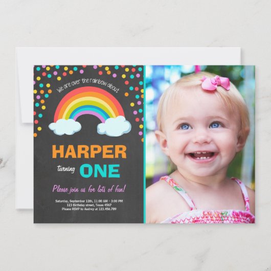 Rainbow Colorful Birthday Party Invitation Chalk Kaart (Voorkant)