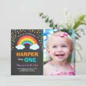 Rainbow Colorful Birthday Party Invitation Chalk Kaart (Staand voorkant)