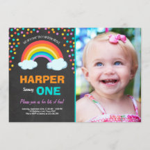 Rainbow Colorful Birthday Party Invitation Chalk