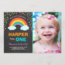 Rainbow Colorful Birthday Party Invitation Chalk Kaart