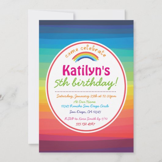 Rainbow Colorful Birthday Party Invitation Kaart (Voorkant)