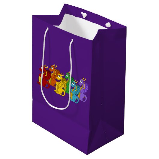 Rainbow colorful dragons cartoon  medium cadeauzakje (Voorkant Gekanteld)