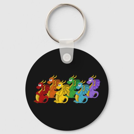 Rainbow colorful dragons cartoon  sleutelhanger (Voorkant)