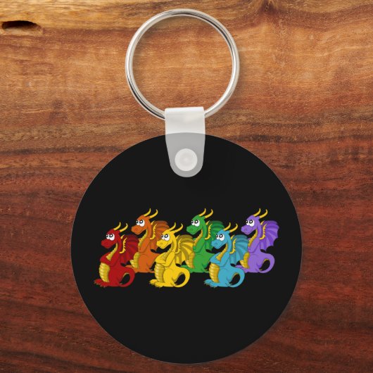 Rainbow colorful dragons cartoon  sleutelhanger (Achterkant)