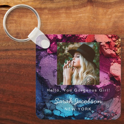 Rainbow Colorful Eyeshadow Cosmetologist Keychain (Voorkant)