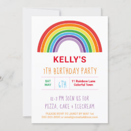 Rainbow Colorful Girls Birthday Party Kaart