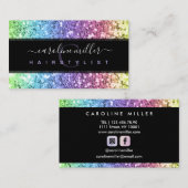 Rainbow Colorful Glitter Monogram Beauty Salon Visitekaartje (Voorkant / Achterkant)