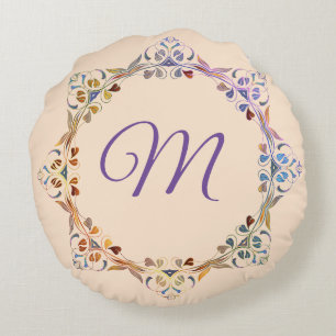 Rainbow Colorful Leaf Ring Monogram Rond Kussen