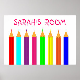 Rainbow Coloring Pencils Kinder Name Afbeelding Poster