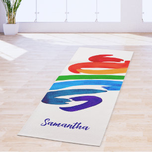 Rainbow Colors Abstracte Waterverf Naam Monogram Yogamat