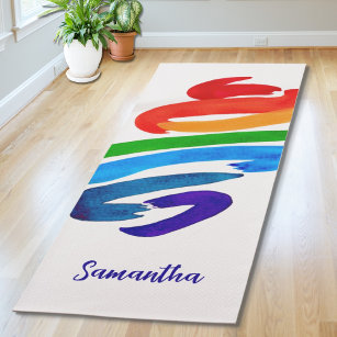Rainbow Colors Abstracte Waterverf Naam Monogram Yogamat
