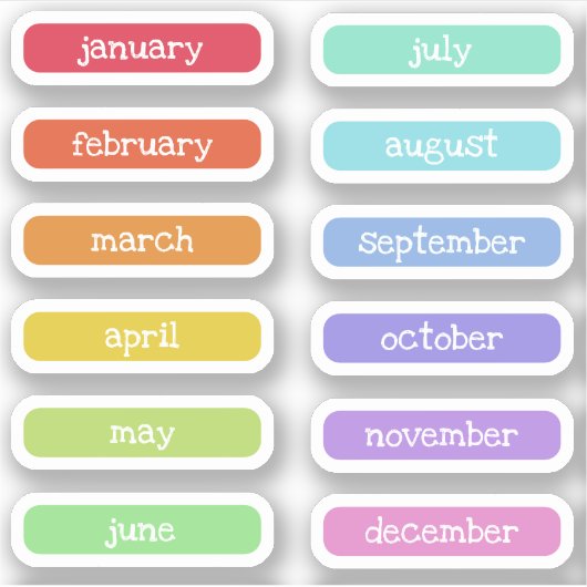 Rainbow Colors Charming Name of the Months Labels (Voorkant)