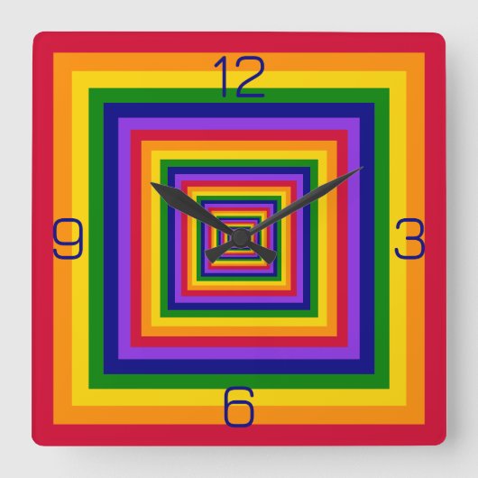 Rainbow Colors Combinatie / Mix van geneste vierka Vierkante Klok (Voorkant)