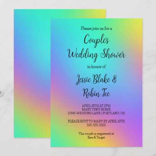 Rainbow Colors Couple's Wedding Shower Invitation Kaart (Voorkant / Achterkant)