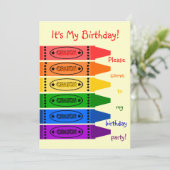 Rainbow Colors Crayons Birthday Party Kaart (Staand voorkant)