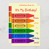 Rainbow Colors Crayons Birthday Party Kaart (Voorkant / Achterkant)