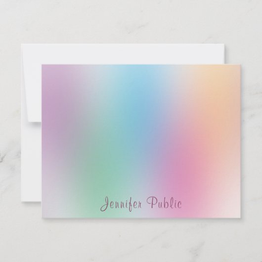 Rainbow Colors Handschrift Elegant Monogrammed Notitiekaartje (Voorkant)