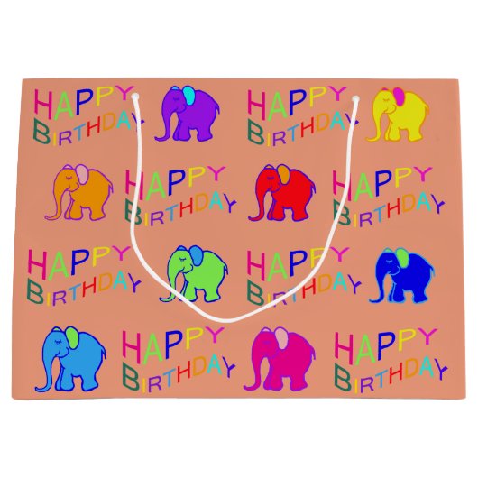 Rainbow Colors Happy Cartoon Elephants Birthday Large Cadeautasje (Voorkant)