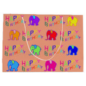 Rainbow Colors Happy Cartoon Elephants Birthday Large Cadeautasje (Achterkant)