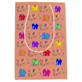 Rainbow Colors Happy Cartoon Elephants Birthday Medium Cadeauzakje