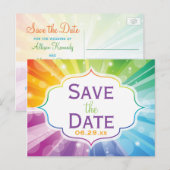 Rainbow Colors Striped Save the Date Post Kaart (Voorkant / Achterkant)