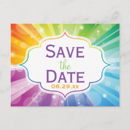Rainbow Colors Striped Save the Date Post Kaart