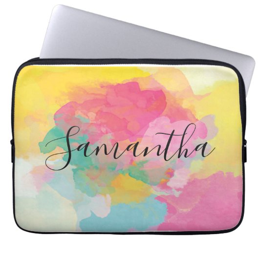 Rainbow Colors Waterverf Script Laptop Sleeve (Voorkant)