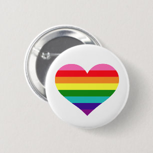 Rainbow Colors White Love Heart LGBTQ Pride Ronde Button 5,7 Cm