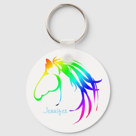 Rainbow Colour Horse Head Logo Aangepaste naam Sleutelhanger (Voorkant)