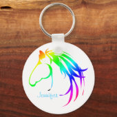 Rainbow Colour Horse Head Logo Aangepaste naam Sleutelhanger (Voorkant)