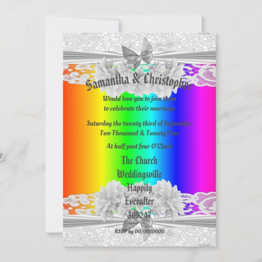 Rainbow coloured lace wedding photo invitation kaart (Voorkant)