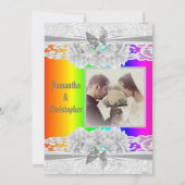 Rainbow coloured lace wedding photo invitation kaart (Achterkant)