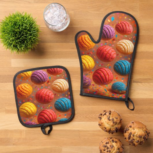 Rainbow conchas ovenwant & pannenlap set (Top down)