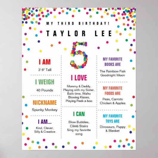 Rainbow Confetti 5th Birthday Poster (Voorkant)