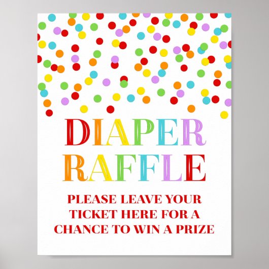 Rainbow Confetti Baby shower Diaper Raffle Sign Poster (Voorkant)