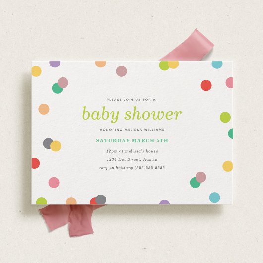 Rainbow Confetti Baby shower Invite Kaart