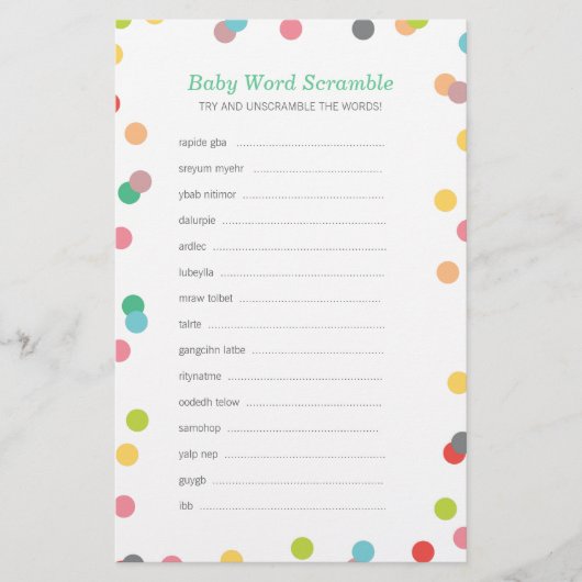 Rainbow Confetti Baby Word Scramble Game (Voorkant)