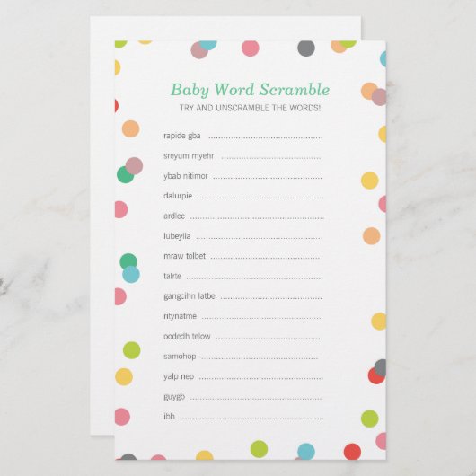 Rainbow Confetti Baby Word Scramble Game (Voorkant / Achterkant)