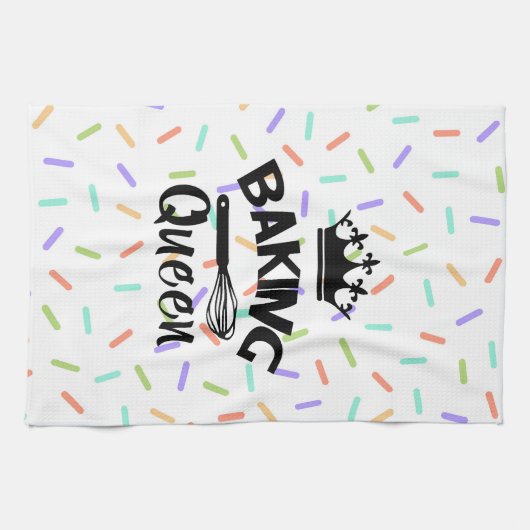 Rainbow confetti bakken koningin grappige slogan theedoek (Horizontaal)