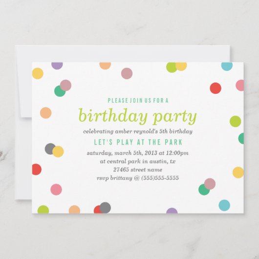 Rainbow Confetti Birthday Invite Kaart (Voorkant)