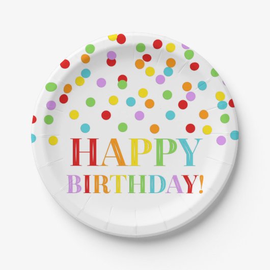 Rainbow Confetti Birthday Party Bord (Voorkant)