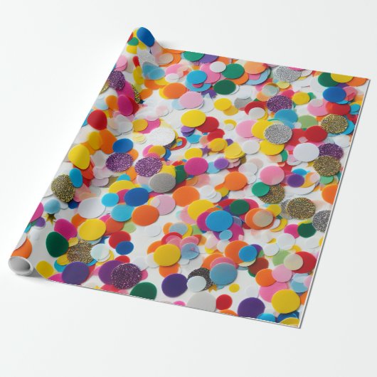 Rainbow Confetti Birthday Wrapping Paper Cadeaupapier (Uitgerold)