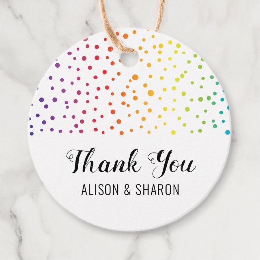 Rainbow confetti, bomen Dank je lesbische bruiloft Bedankjes Labels (Voorkant)