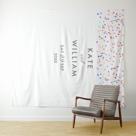 Rainbow Confetti bruiloft foto achtergrond Wandkleed (In Situ (horizontaal))