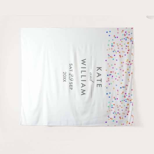 Rainbow Confetti bruiloft foto achtergrond Wandkleed (Voorkant (horizontaal))