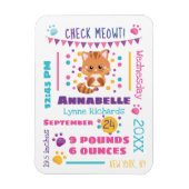Rainbow Confetti Cute Kitty Cat Birth Stats Magneet (Verticaal)